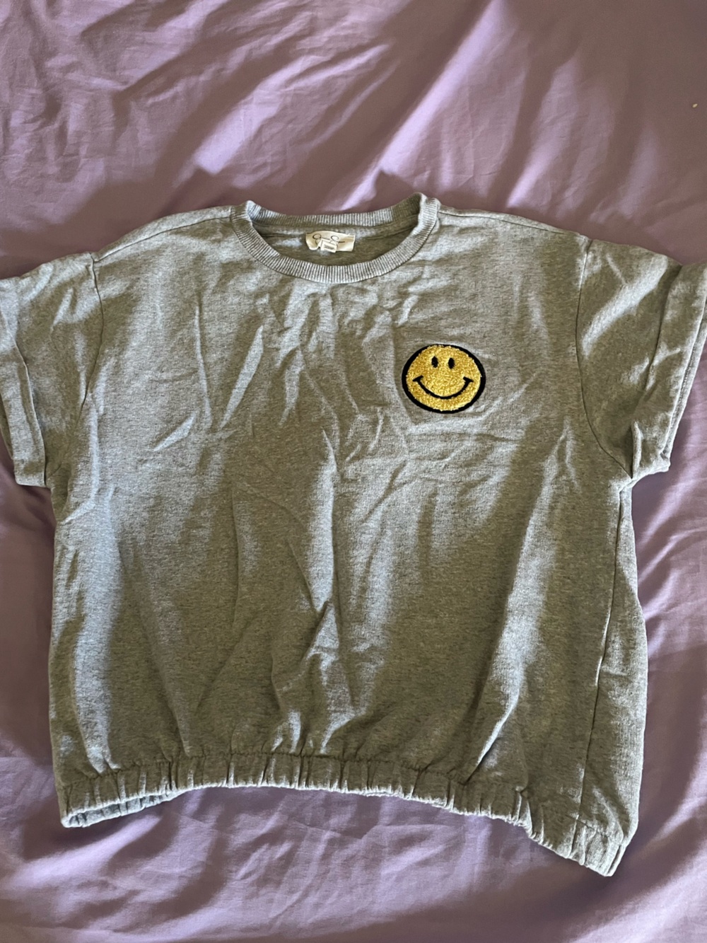 Girls Jessica Simpson Gray Short-Sleeve Tee with Yellow Smiley Patch size 12